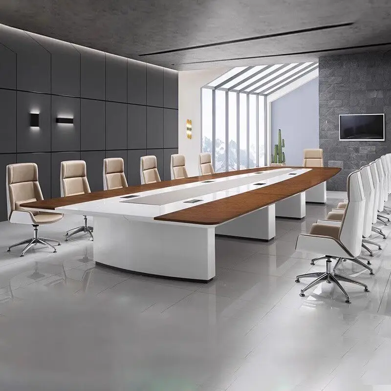 *Solid Wood Rectangle Conference Table Chair Combination Simple Modern Design Baking Paint Finish Commercial Use for11-15 People