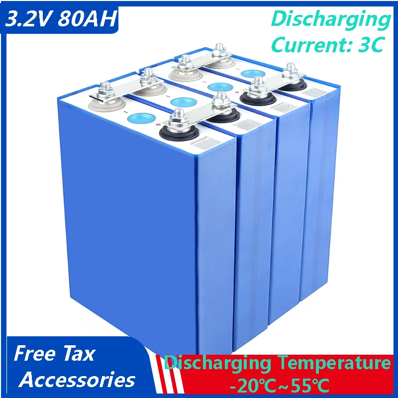 

4-16PCS Lifepo4 lithium Prismatic Rechargeable 3.2V 80Ah Battery Original Cell For DIY 12V 24V 48V Solar Sytem EV RV Marin