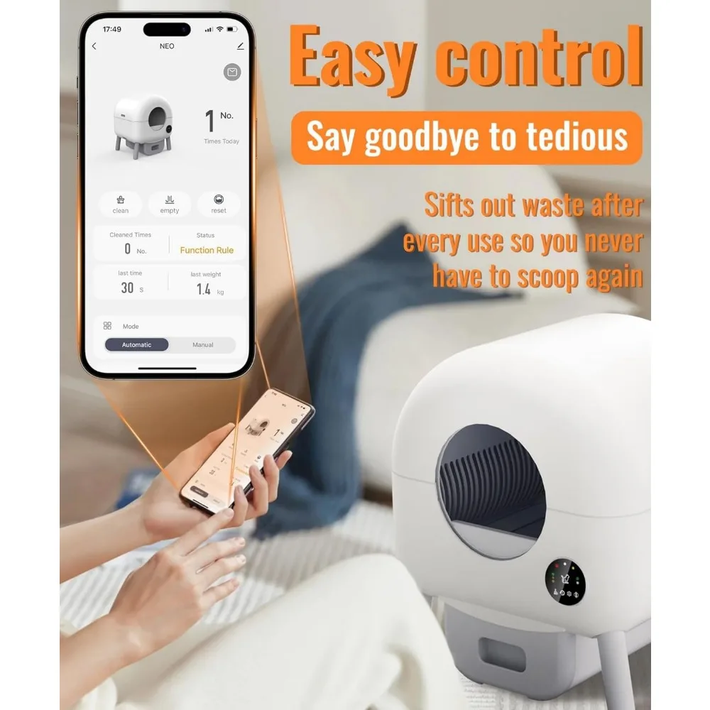 Self Cleaning Litter Box, 100L Large Automatic Cat Litter Box for Multiple Cats, Odor Smart App Control, 8X Safety Protection