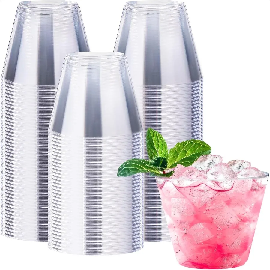 

150 Pack 9 oz Clear Plastic Cups Clear Plastic Cups Fancy Clear Plastic Cocktail Cups for Wedding Thanksgiving Christmas Parti