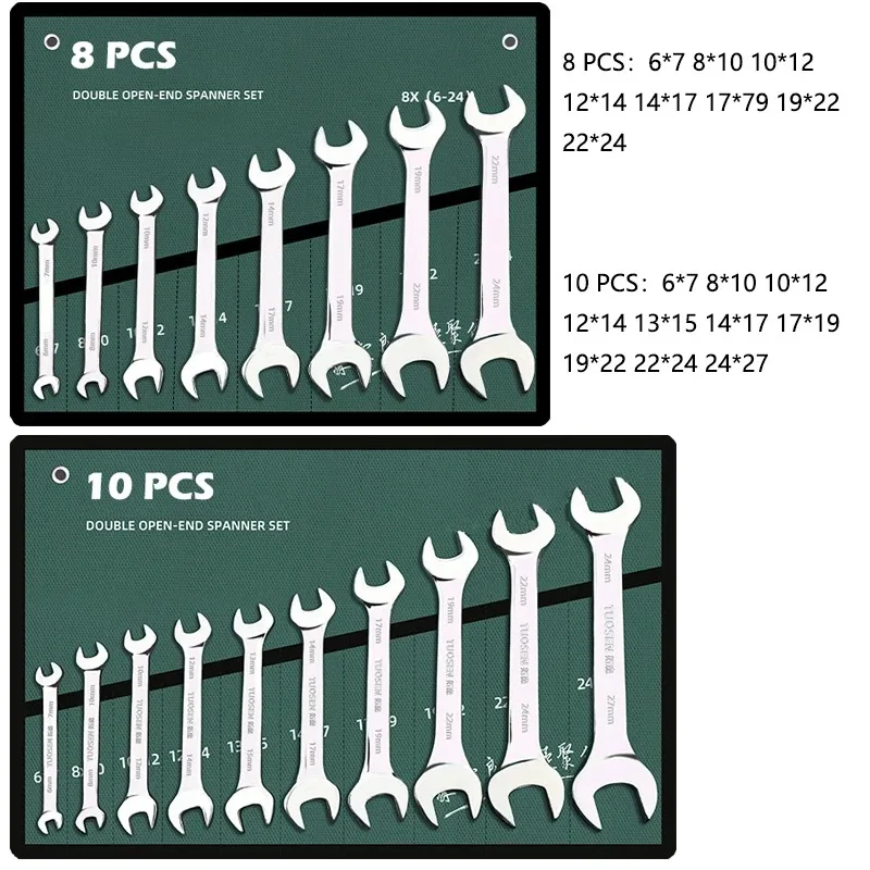 Double ended open-end wrench set, 8/10 piece set, bicycle nut driver set with rolling bag, automotive machinery workshop