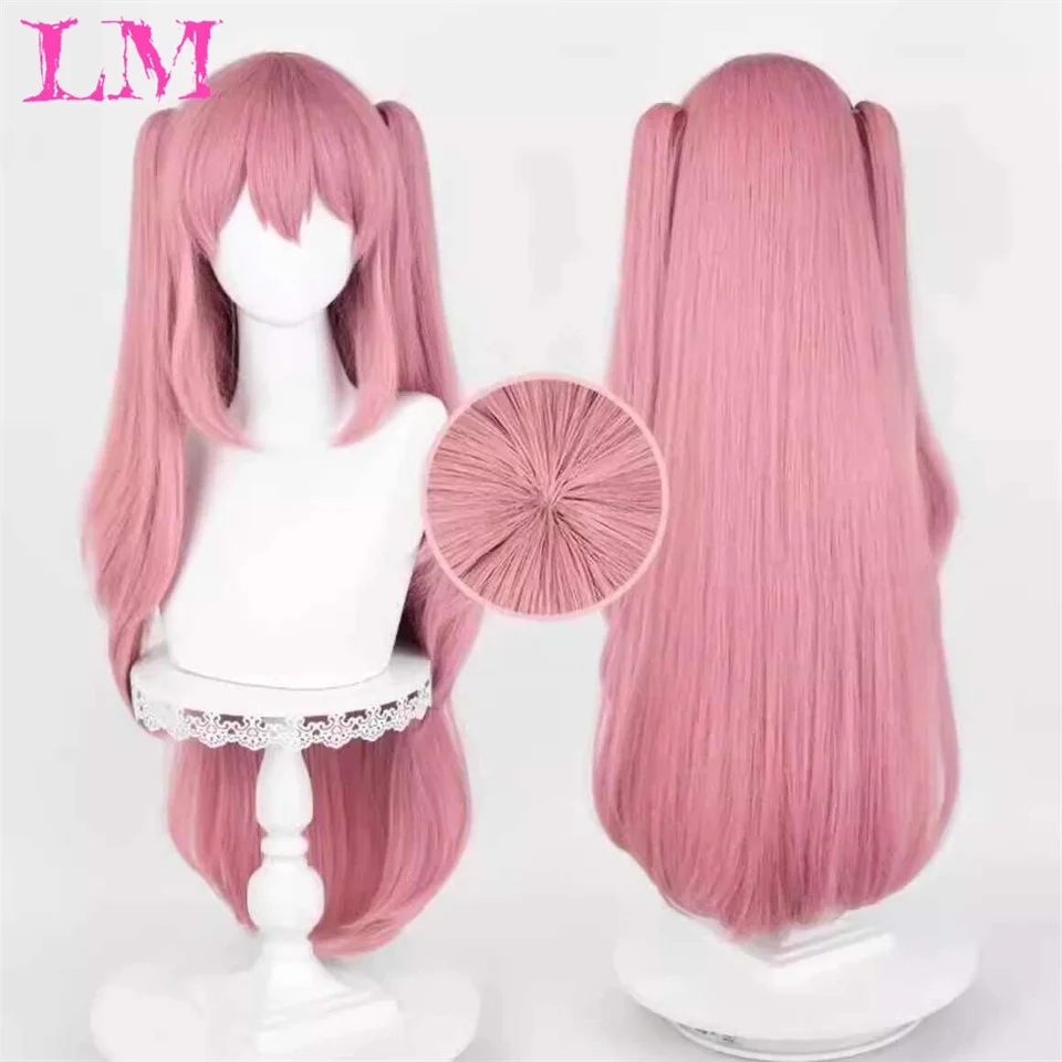 LM Synthetic Long Straight Pink Copper Ginger Synthetic Wig with Bangs Lolita Cosplay Heat Resistant Hair for Women Daily