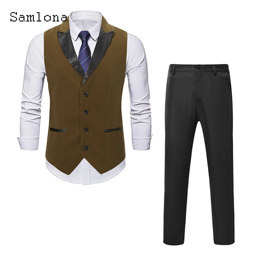 Mens Elegant Fashion Suits Two Piece Sets 2023 Europe Style Vintage Suits Vest and Pencil Pants Suit Business Men Tracksuits Set