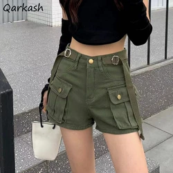 Cargo Denim Shorts Women High Waist Big Pockets Safari Style Feminino Stylish College American Retro Streetwear Youthful Шорти