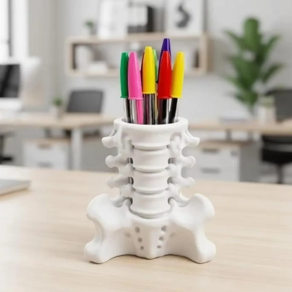 Fun 3D Printed Human Spine Pen Holder Spine Shaped Creative Pencil Organizer Sturdy Base Plastic Desk Pen Holder School Use