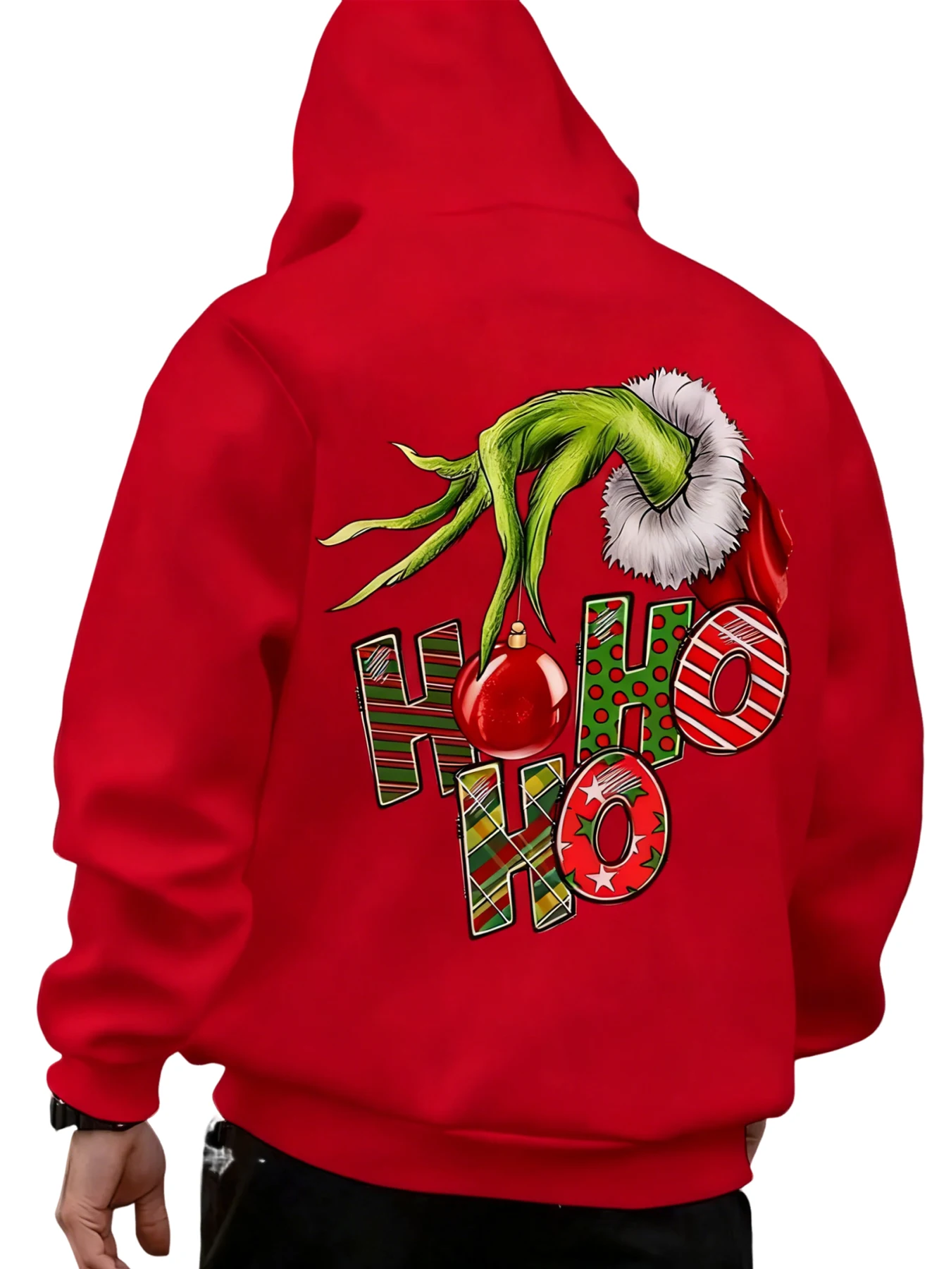 سويت شيرت رجالي كاجوال بقلنسوة على الموضة في الشارع لعيد الميلاد مطبوع عليه عنصر مطبوع، لخريف/شتاء