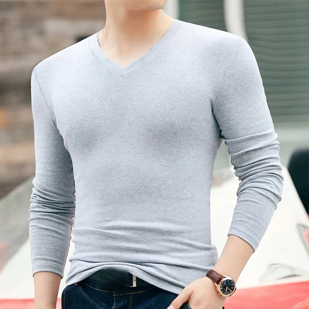 Mens Baselayer blouse Autumn Casual Long Sleeve Muscle T Shirt V Neck Slim Blouse Tops Tee Undershirt Thermo Pullover