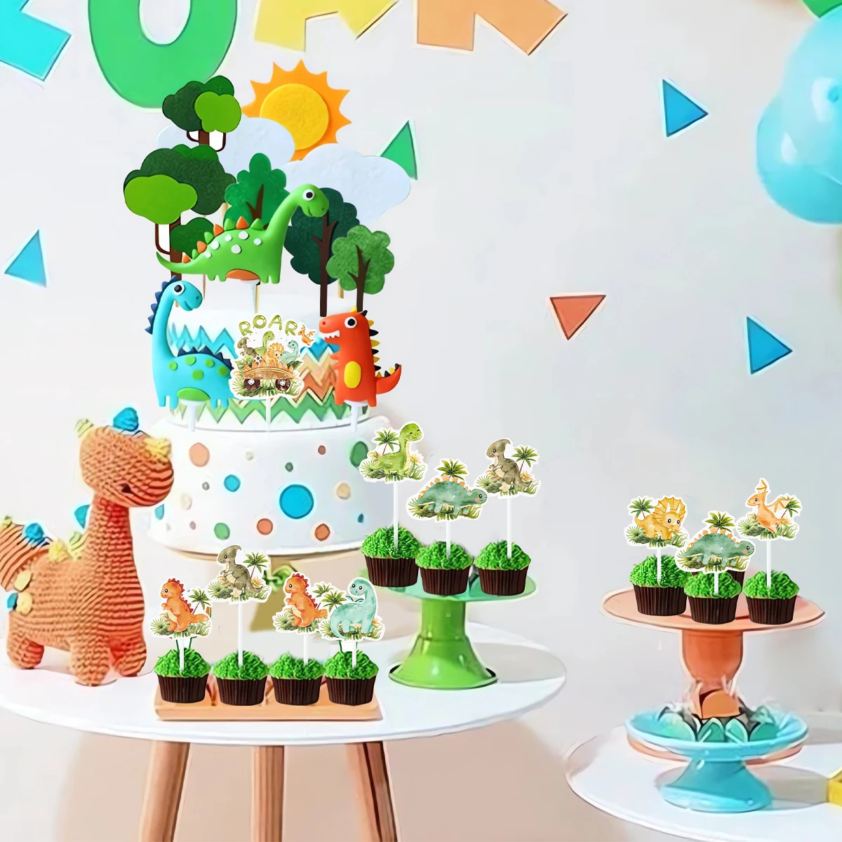 Dinosaur Paper Cake Topper Wedding Birthday Party Decorations Kids Jungle Safari Dino Theme Party Cake Decor Baby Shower Decor