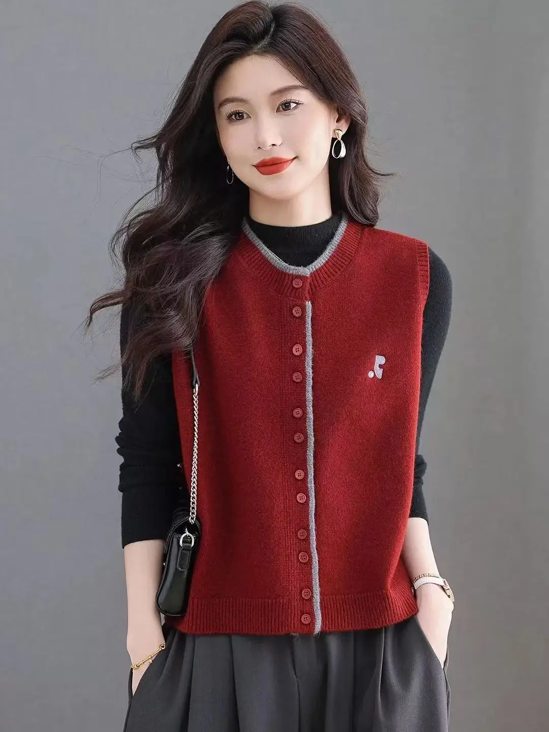 Women's round Ne Knitted Vest 2025 Spring Autumn Loose Versatile Layering Cardigan Outerwear Comfortable Soft Fabric Casual...
