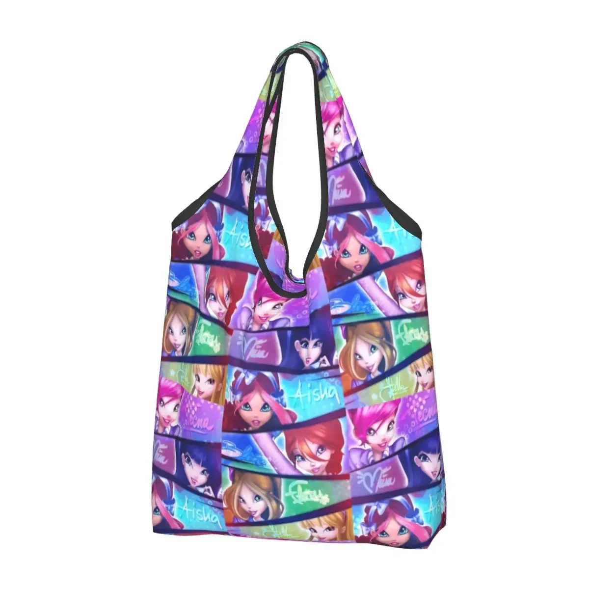 Custom Fashion Print Anime Winx Club Shopping Tote Bags Portable Shoulder Shopper Handbag