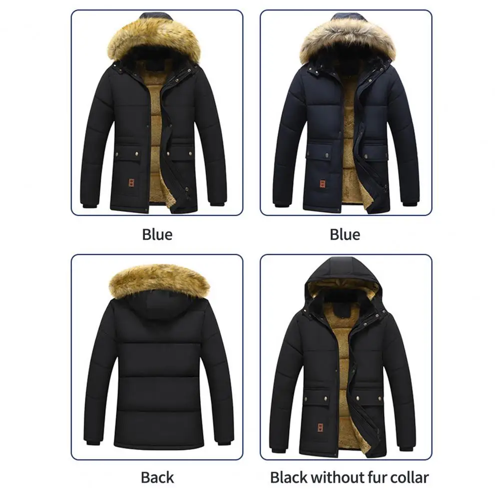 Trendy Cotton Coat Plush Keep Warm Zip Up Elastic Cuff Men Winter Coat