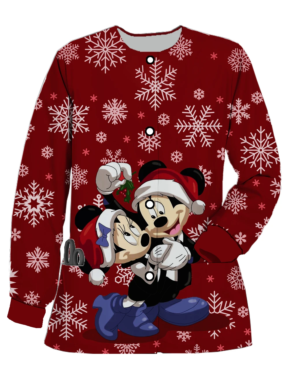 

Mickey Christmas series printed women's pocket cardigans, long-sleeved beauty salon nursing home nursing clothes work uniforms