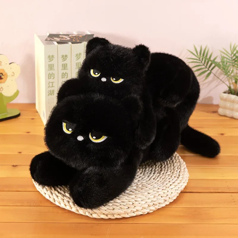 ตุ๊กตาแมวดำน่ารักสไตล์คาวาอี้ ตุ๊กตาแมวสีเทา นอนหลับ กอดได้ หมอนขนาดใหญ่ ตุ๊กตาอนิเมะนุ่มนิ่ม สำหรับเด็ก ของขวัญวันเกิด