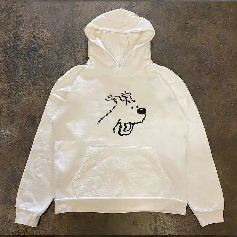 

2025 New Autumn Winter Warm Dog Print Mens Women Funny Animal Hoodie Lined Pullover Sweatshirt with Kids Hood for Cold Weather