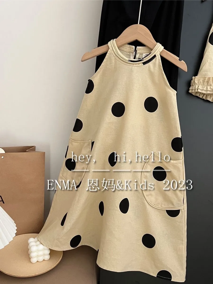

Girls dress summer new style children's trendy hanging neck polka dot sleeveless vest dress