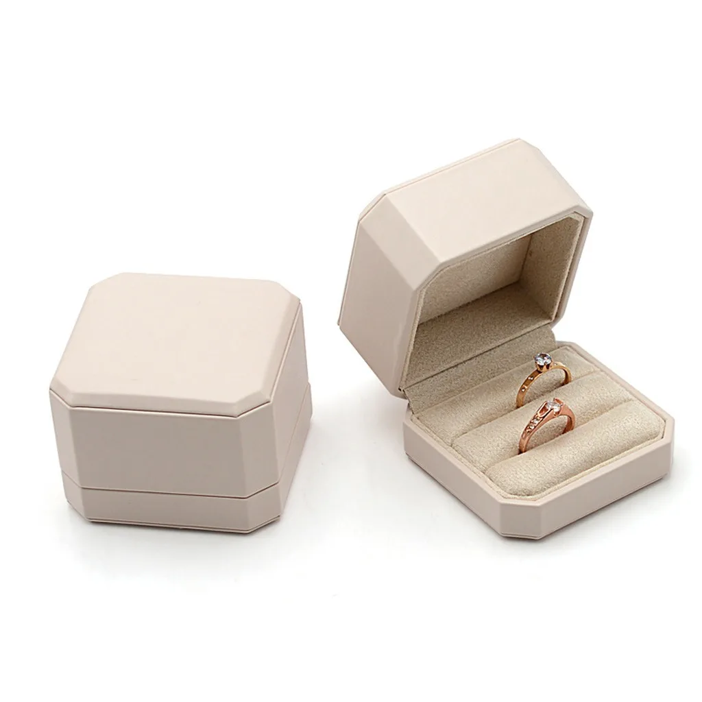 Luxury Jewelry Packing Box for Single Double Rings, Earrings, Pendants, Bracelets Necklaces Octagonal Ivory PU Leather Ring Box