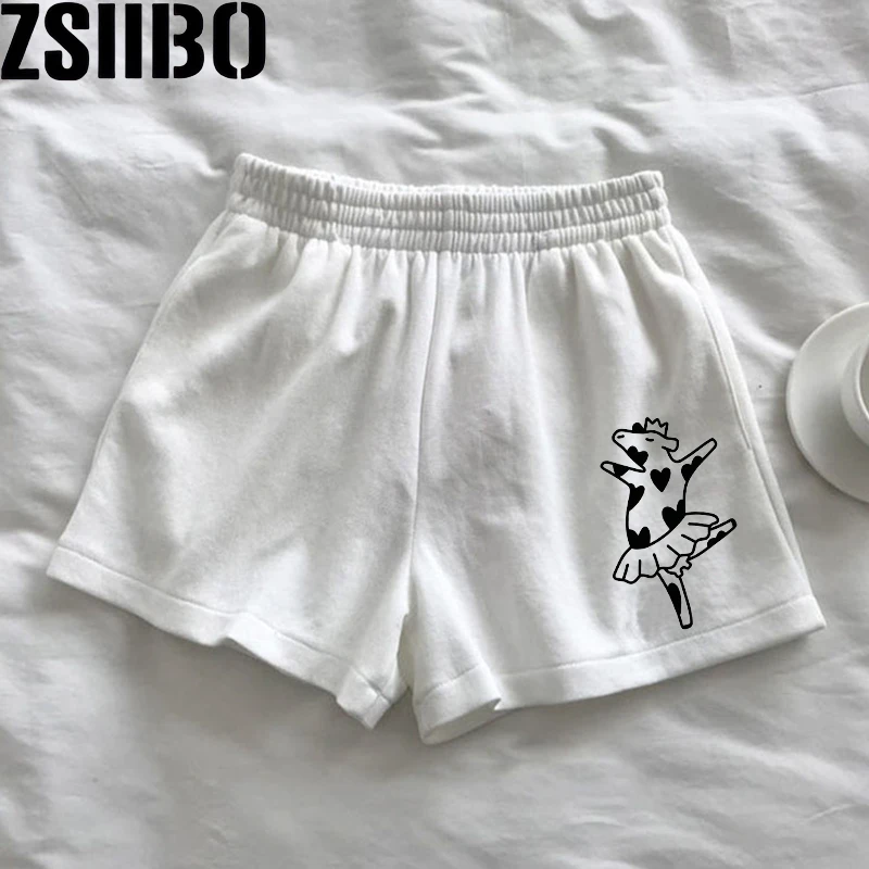 Y2K Retro Harajuku Style Straight Tube Loose Sport Casual Shorts High waist Moon embroidery movement shorts women Summer Elastic