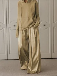 Gymdolphin 2025 New Women's Casual Two-piece Suit Hooded Sweatshirt and Loose Fit Wide Leg Pants Stylish Pant Sets for Female