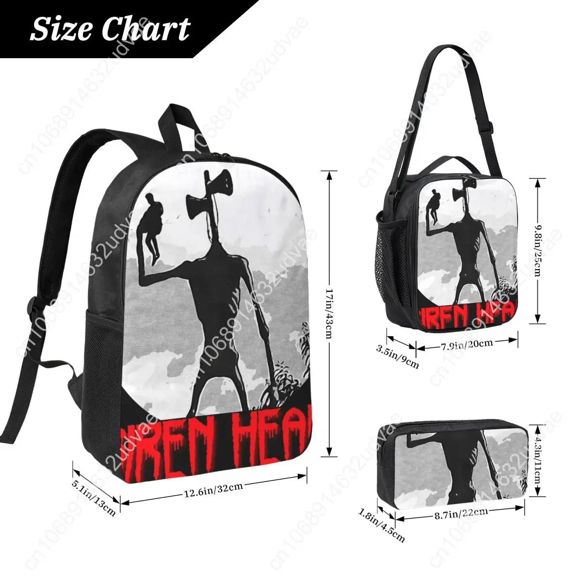 Siren Head 1 Backpack Student Boys Girls BookBag School Bag Computer Shoulder Bags 3ps Insulated Lunch Bag Pencil Case