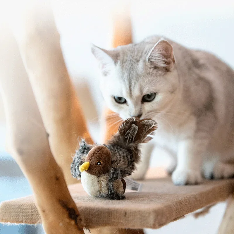 Interactive Chirping Bird Cat Toy Pet Simulation Bird Touch Voice Doll Interactive Cat Rechargeable Lifelike Bird Plush Toy