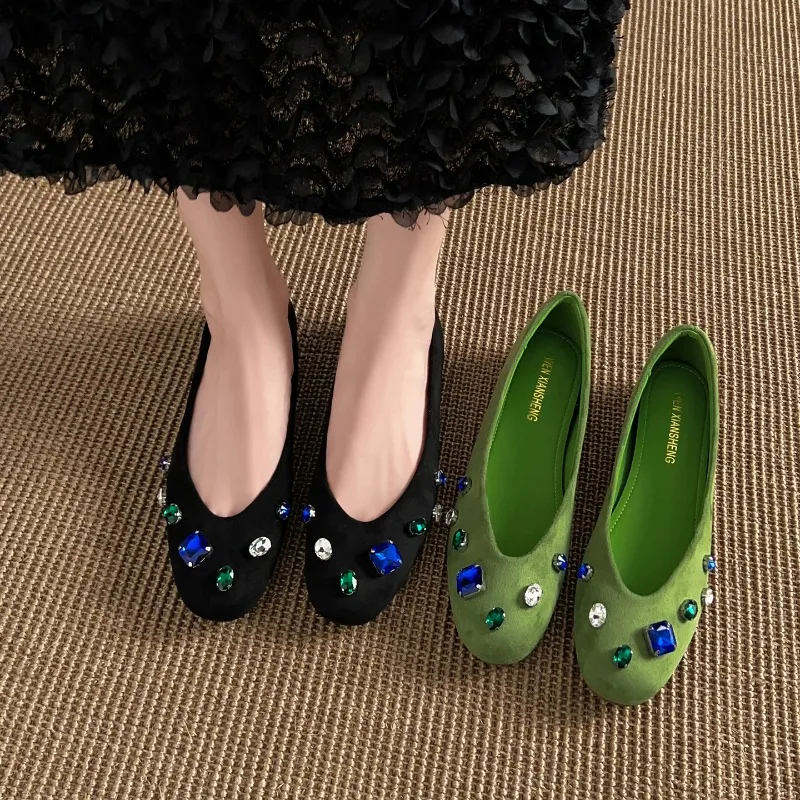 

Women's Shoes Luxury Designer Shoes Fashion Colorful Gemstone Flats High Quality Suede Casual Shoe Classic Slip on Women Loafers
