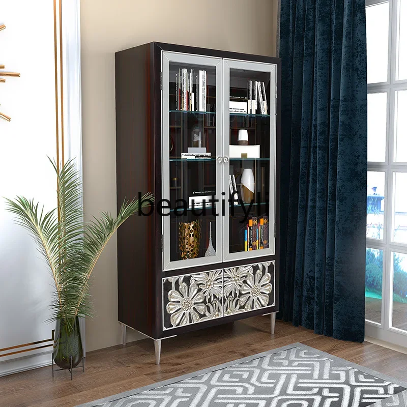 

t Light luxury bookcase with glass door study display storage locker paint simple bookshelf