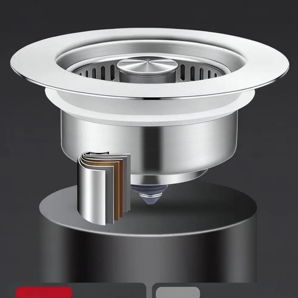 Stainless Steel Kitchen Sink Drainer Press Type Bounce Core Filter Plug Anti Clogging Basin Strainer Sewer Pipe Accessory