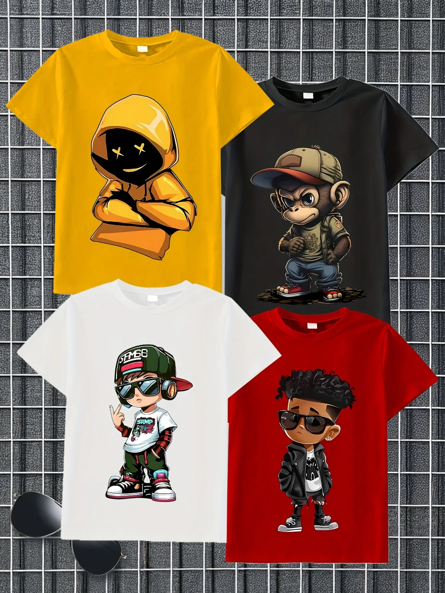 Brand 4 Pack Boys Girls Summer Short Sleeve Tees Cool Cartoon Print Casual Tops Versatile Outerwear Base Shirts for Big Kids