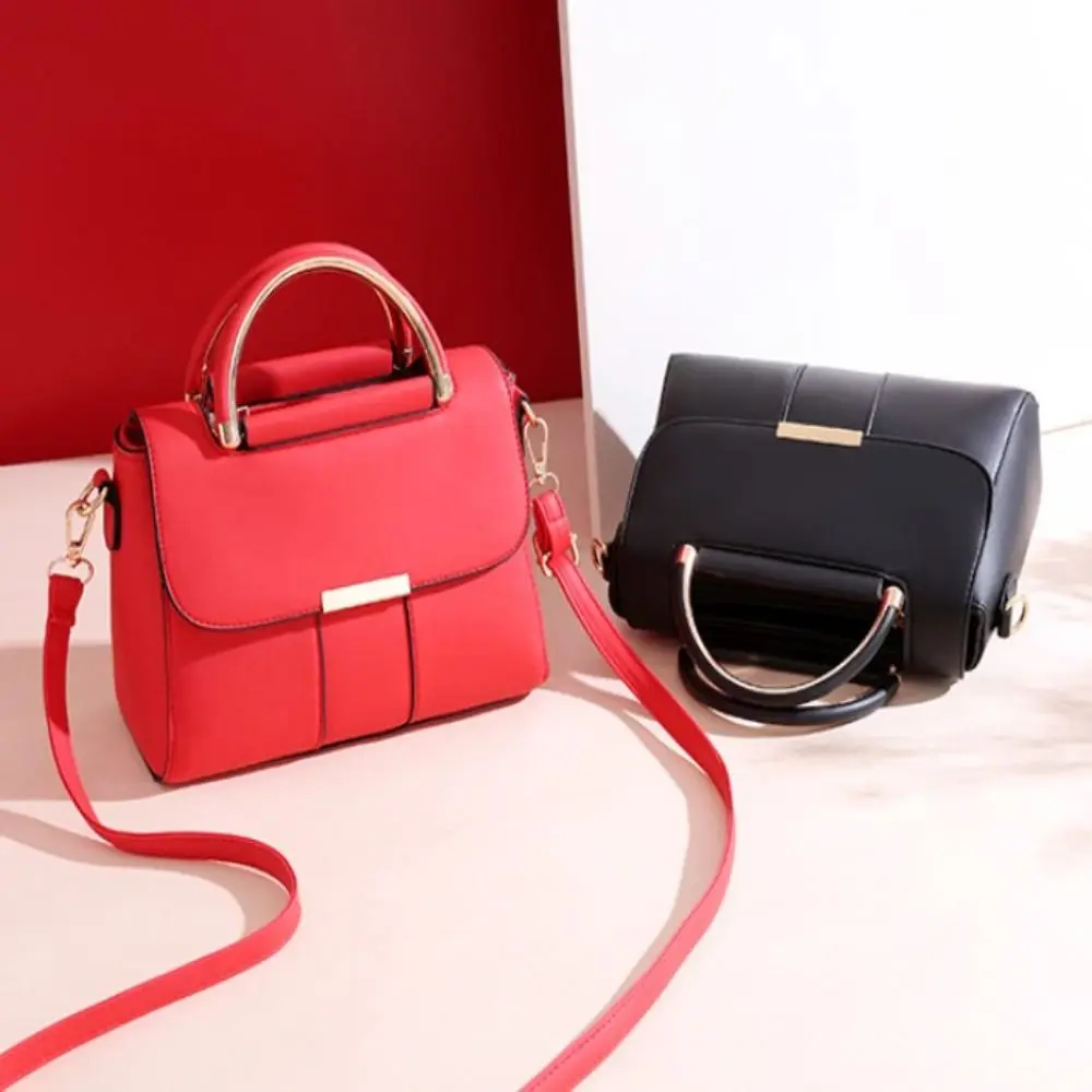 Solid Color Handbag High Quality Square PU Leather Tote Bag Shoulder Strap Adjustable Shoulder Bag Women's