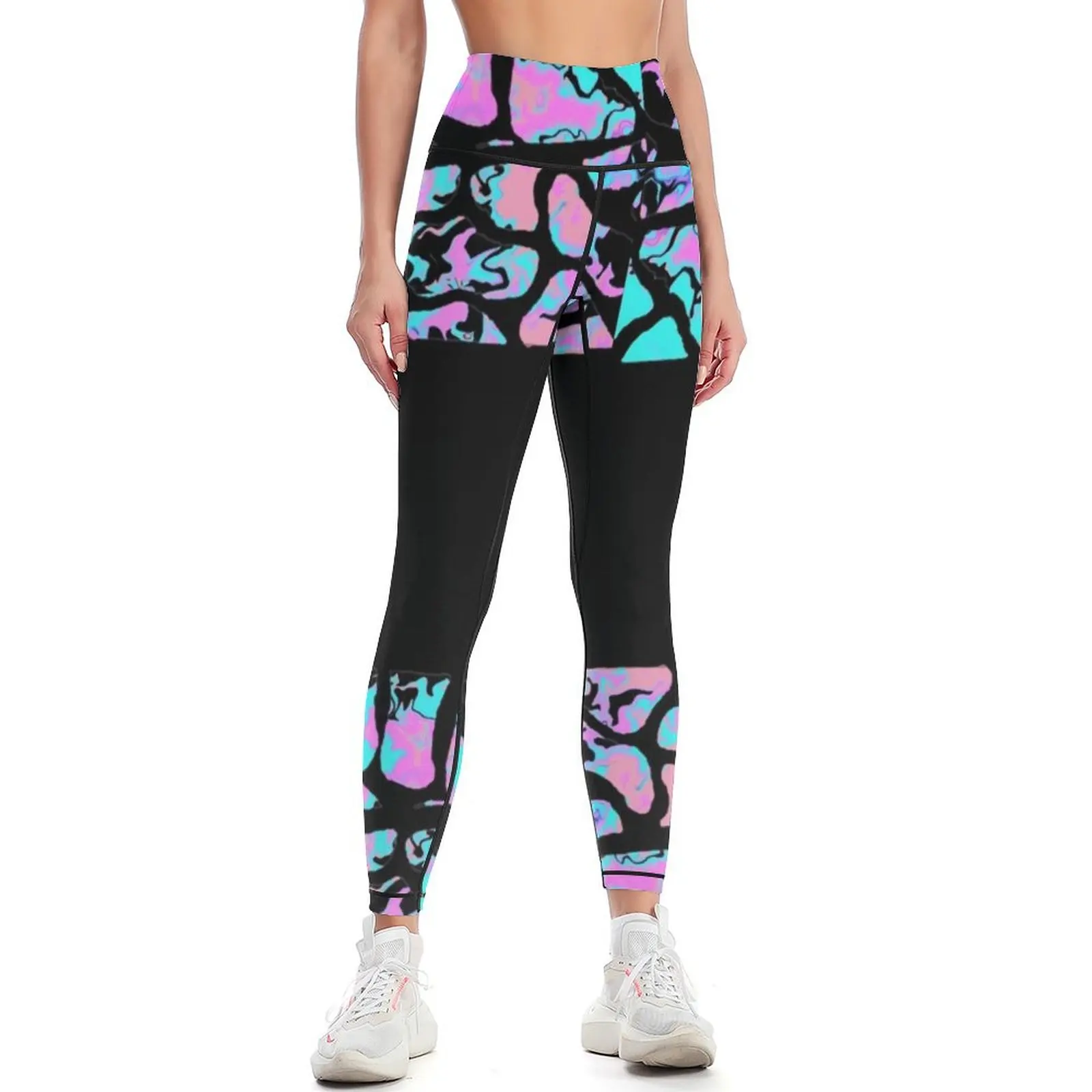 Blue & Pink Giraffe Print Leggings sporty woman gym Women sports sports woman gym Clothing fitness Womens Leggings