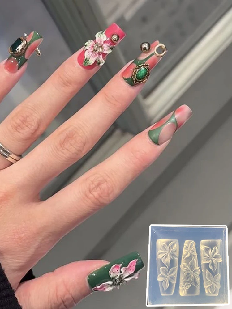 Moule pour Nail Art, sculpture 3D, fleur de lys incurvée, décorations transparentes pour Nail Art, modèle en Silicone à faire soi-même