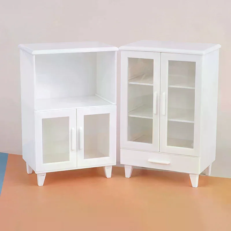 1Set 1:12 Dollhouse Miniature White Cupboard Display Cabinet Storage Lockers Furniture Model Decor Toy Doll House Accessories