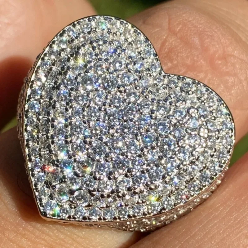 

Luxury Inlaid White CZ Heart Women's Ring Trendy Silver Color Geometry Daily Wear Party Jewelry Anniversary Gift