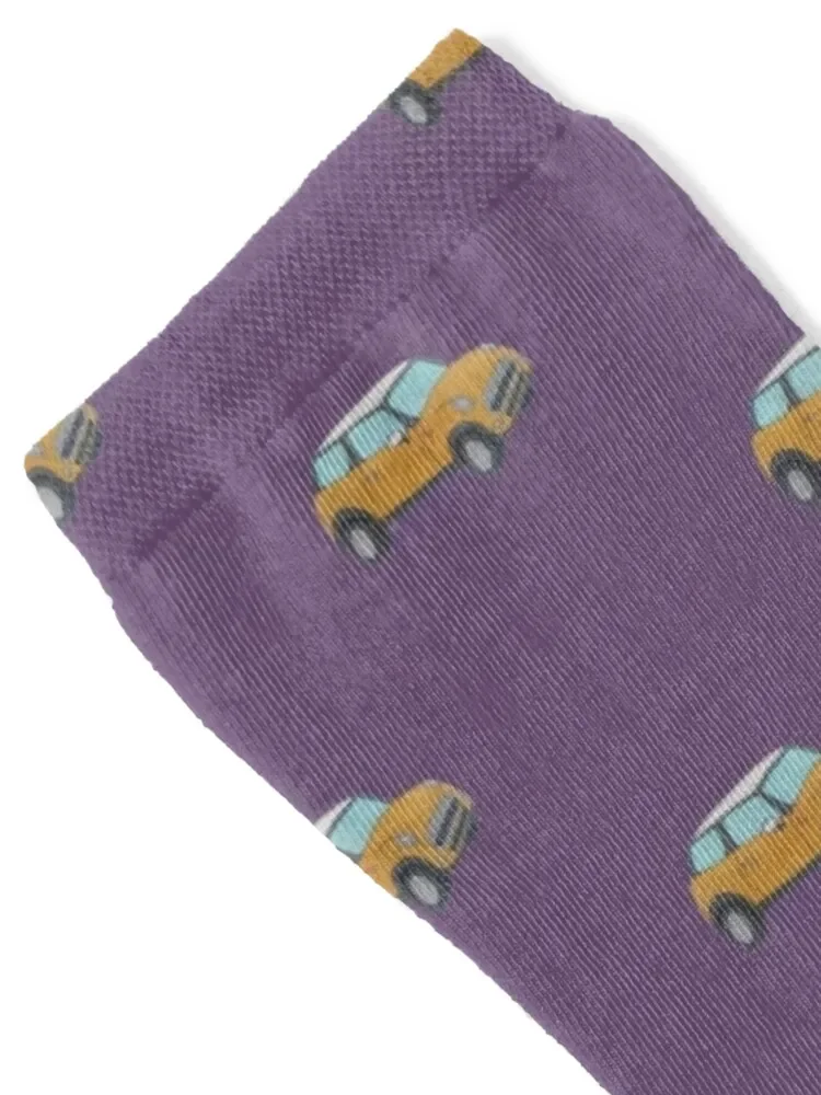 yellow hand drawn cartoon mini cooper (purple background) Socks custom sports and leisure Women's Socks Men's