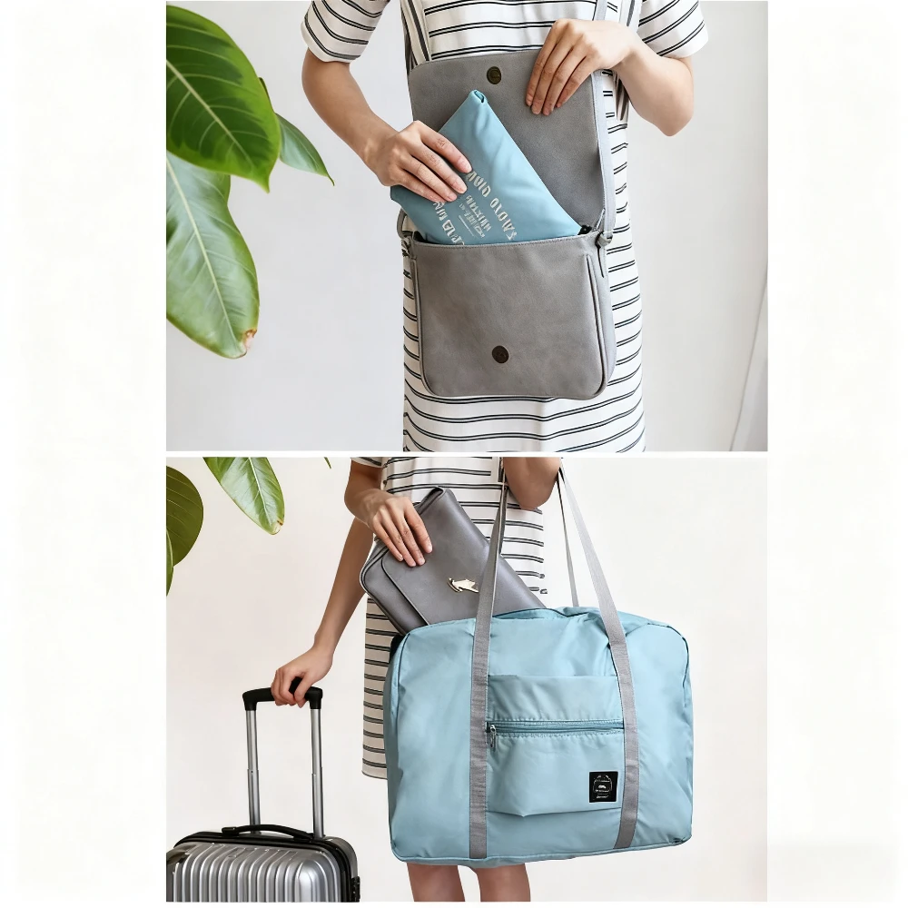 حقيبة سفر قابلة للطي من القماش الخشن لخطوط الجوية للنساء والفتيات خفيفة الوزن ذات سعة كبيرة ورحلة رياضية في عطلة نهاية الأسبوع طوال الليل