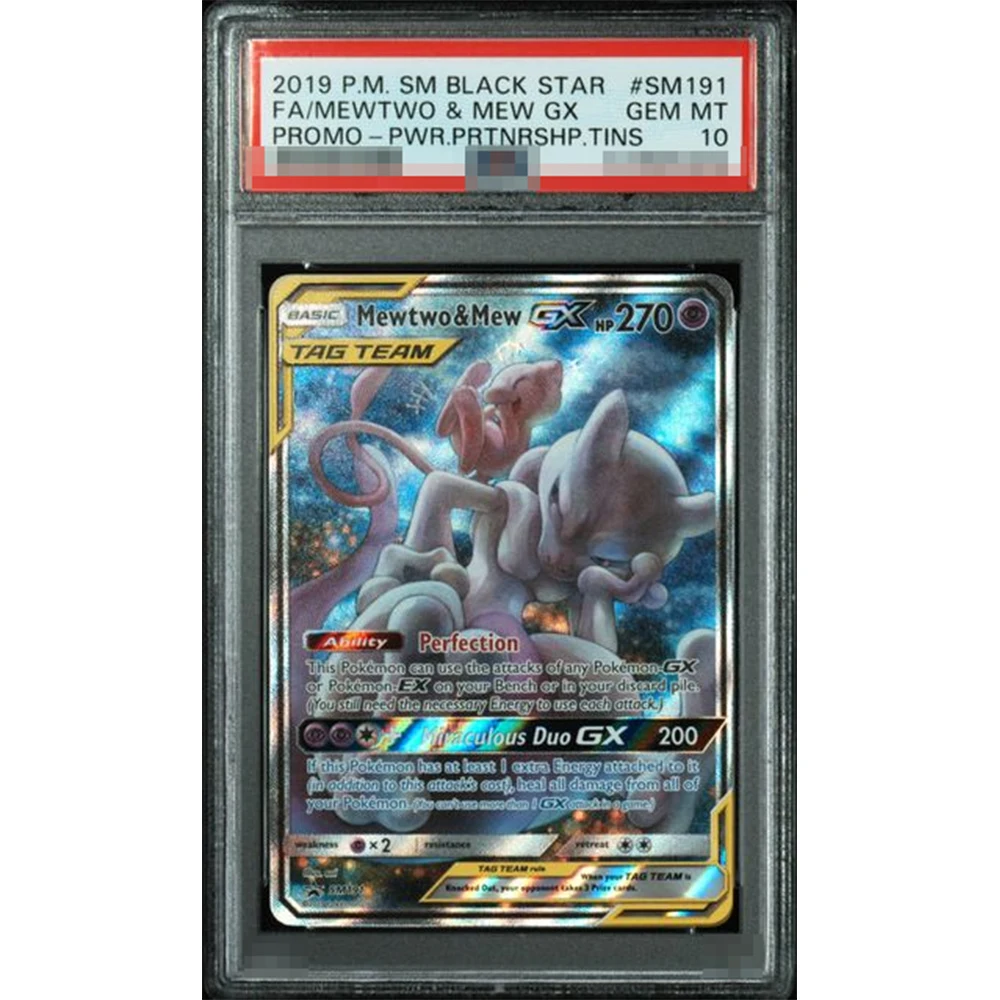 2019 لتقوم بها بنفسك Proxy Ptcg بطاقة جمع متدرجة Mewtwo & mew Gx Tag Team Sm191 Black Star Promo جوهرة Mt 10 بطاقة ملصقات ثلاثية الأبعاد هدية