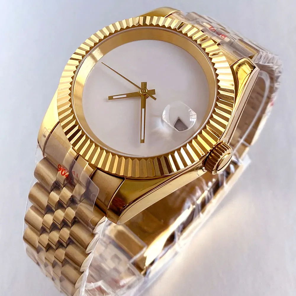 Yellow Gold Case 36mm 39mm White Sterile Dial 20ATM Diving NH35 Automatic Men Watch Steel Strap Sapphire Glass Auto Date