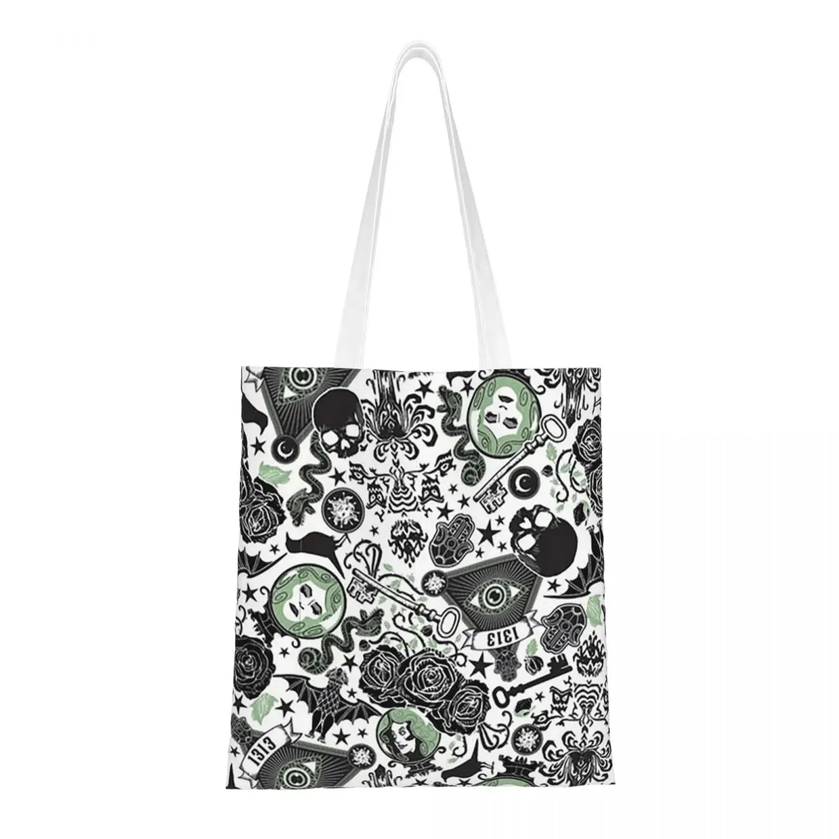 Haunted Mansion Stretching  Shopping Bags Women Canvas The Tote Bag Folding Girls Shoulder Tote Travel Handbag