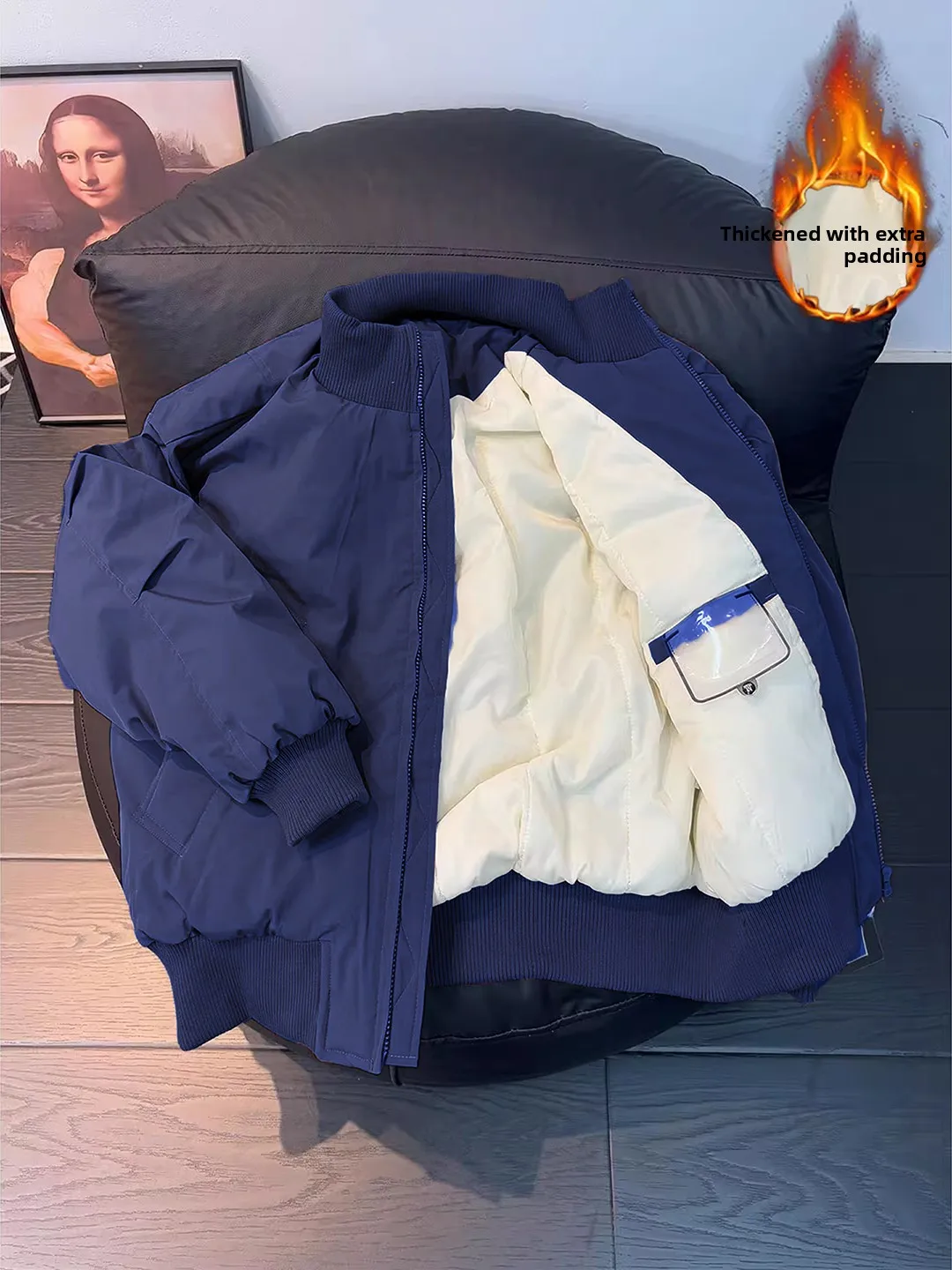 

Мужская зимняя утепленная повседневная куртка-бомбер Ma Pilot Jaet из синего хлопка с воротником-стойкой