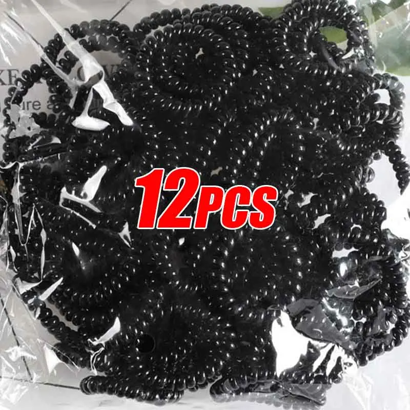 Lazos elásticos para el pelo en espiral para mujer, aros para el pelo con cable para teléfono, soporte para cola de caballo, bandas de goma negras,