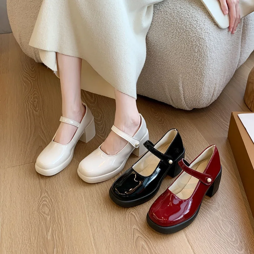 Casual Karree High Heels Schuhe Knöchel Schnalle JK Leder Mit Hohen Absätzen Lolita Schuhe Plattform Pumpen Solide Mary Jane Schuhe Cosplay