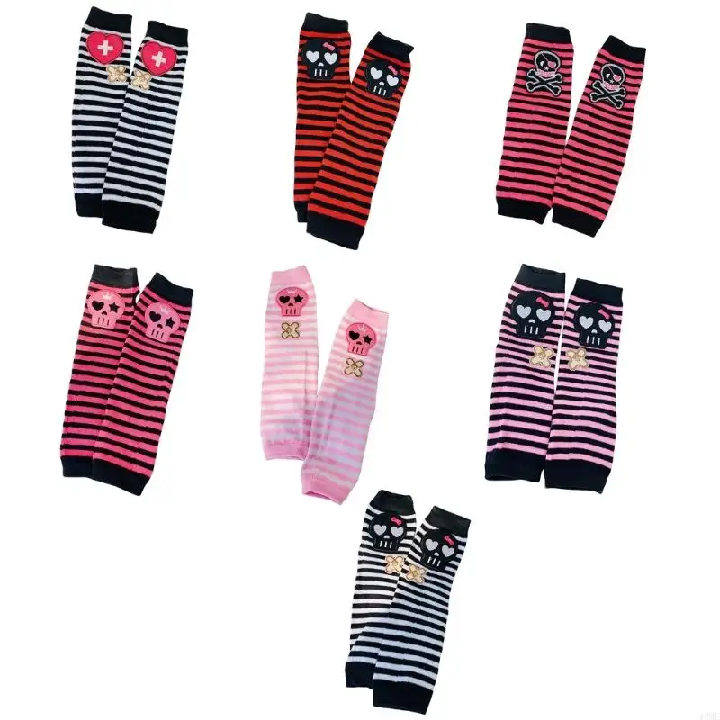 49ME Striped Arm Warmer Harajuku Skull Arm Warmer Y2k Arm Cover y2k Arm Sleeves With Thumb Holes Punk Arm Sleeves For Girl