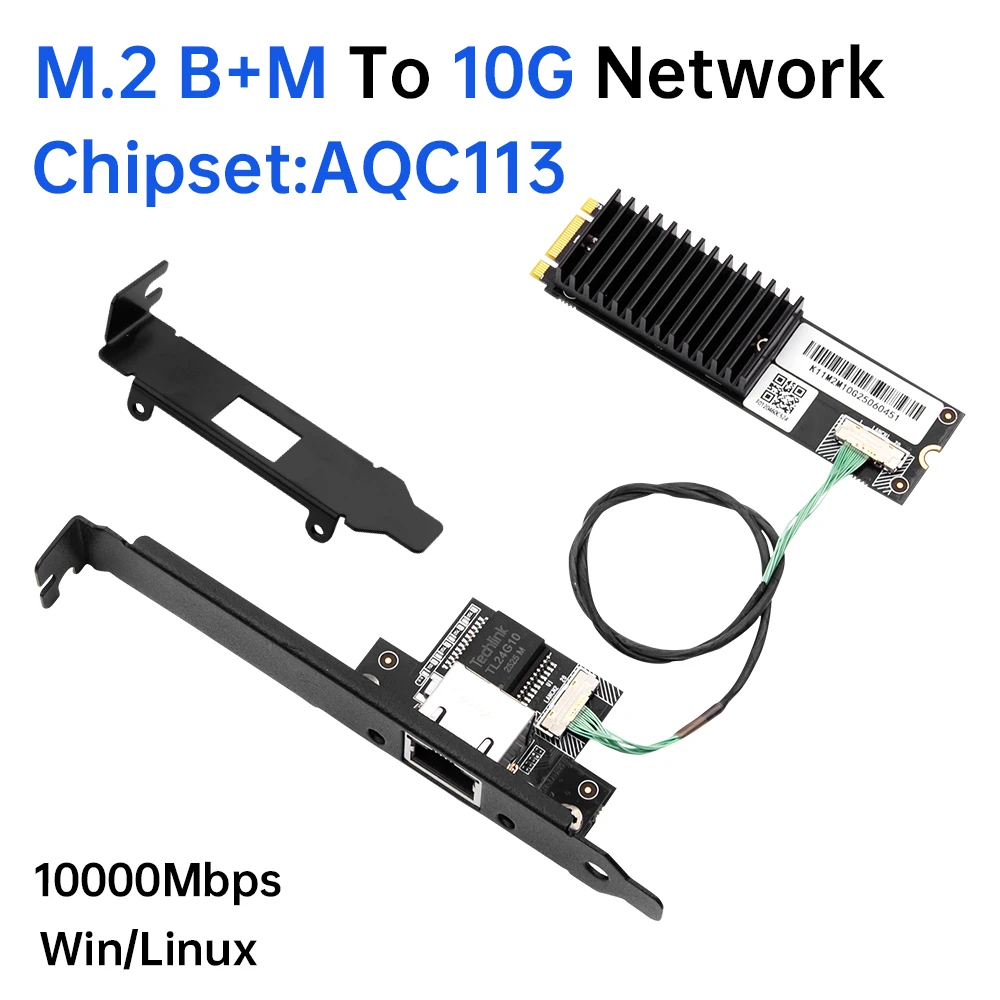 

10GbE AQC113 M.2 B+M To RJ45 Network Card Single RJ45 Ethernet Direct LAN Controller Card For Desktop Server