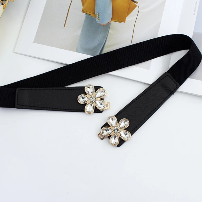 Fashion 63*2.5 cm Vintage Elastic Stretch Waistband Crystal Belt Cinch Waist Women Wide Waist Belt Cummerbunds Female Belt