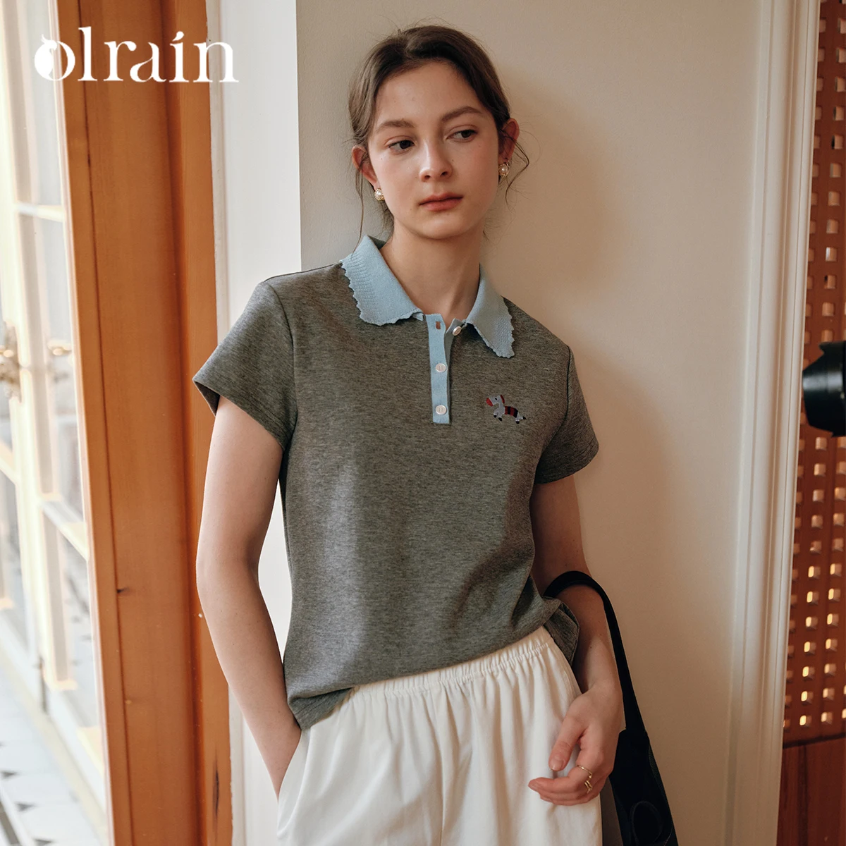 

OLrain Summer Polo T Shirts for Woman Summer 2025 Simple Short Sleeve Top Ladies Casual Cotton Blend Knit T-shirt O57XT96958