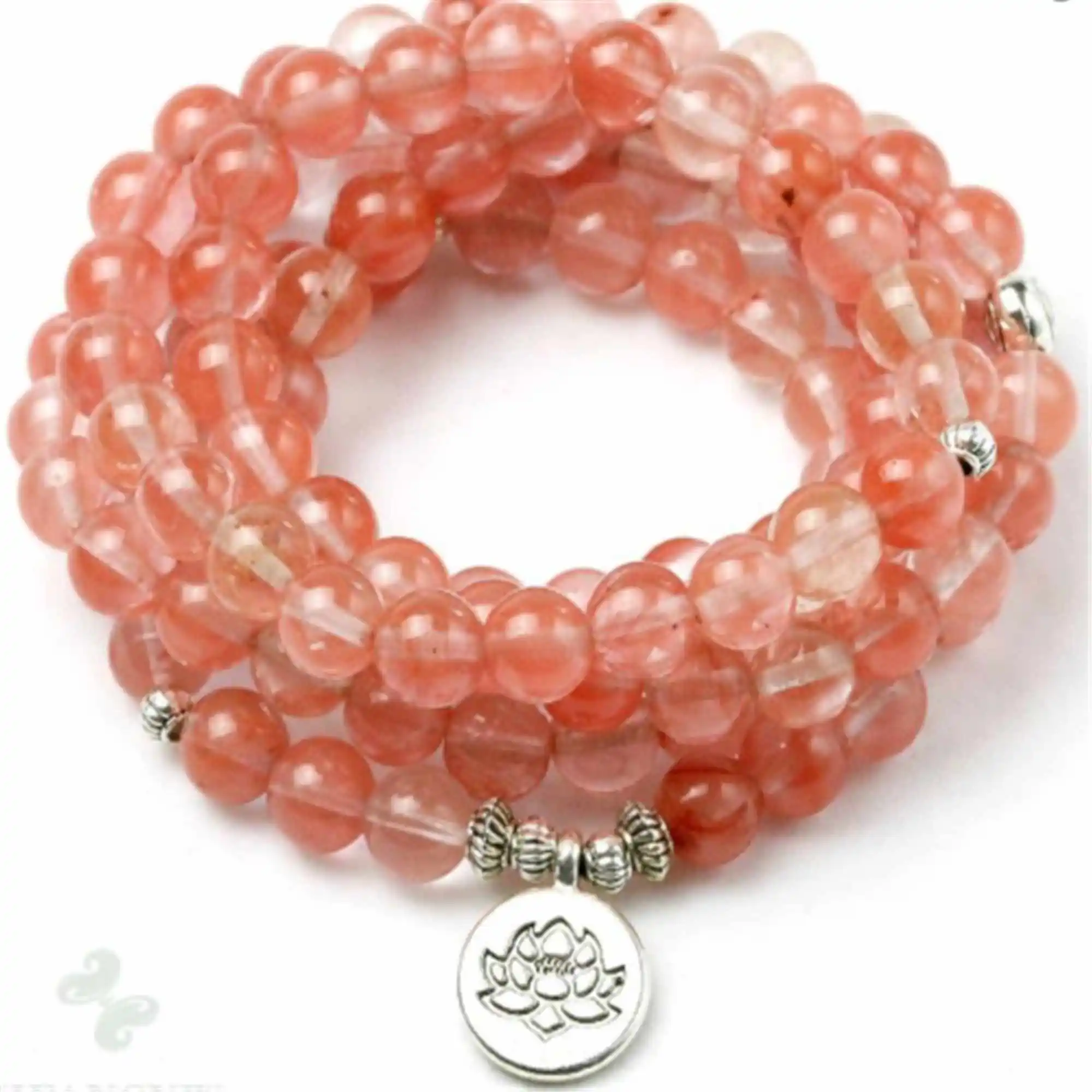 

6mm Watermelon Crystal Bracelet 108 Beads Lotus Buddha Pendant Karma Wrap Chain Health Unisex Prayer