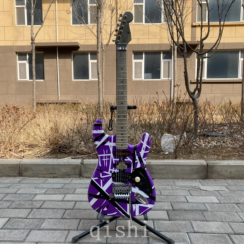 

Eddie Van Halen Heavy Relic purple Franken 5150 Electric Guitar Black White Stripes Floyd Rose Tremolo Bridge real reflector