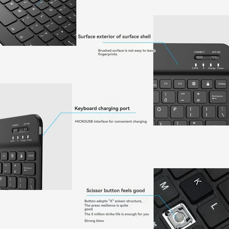 Teclado Bluetooth portátil para Tablet e PC, Gaming Acessórios