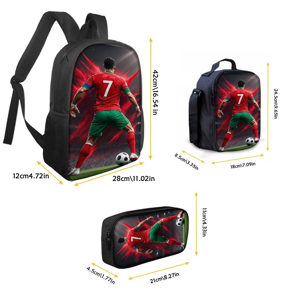 3PCS CR7 Soccer Star Pattern Backpack Set – Large-Capacity Casual Backpack with Matching Clutch & Tote Bag, Perfect for Daily
