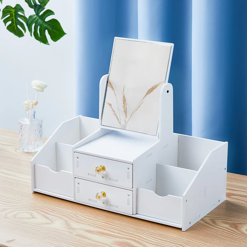 New Contains Mirror Drawer Makeup Storage Box Dormitory Finishing Plastic Shelf Cosmetics Skin Care Dressing Table Desktop